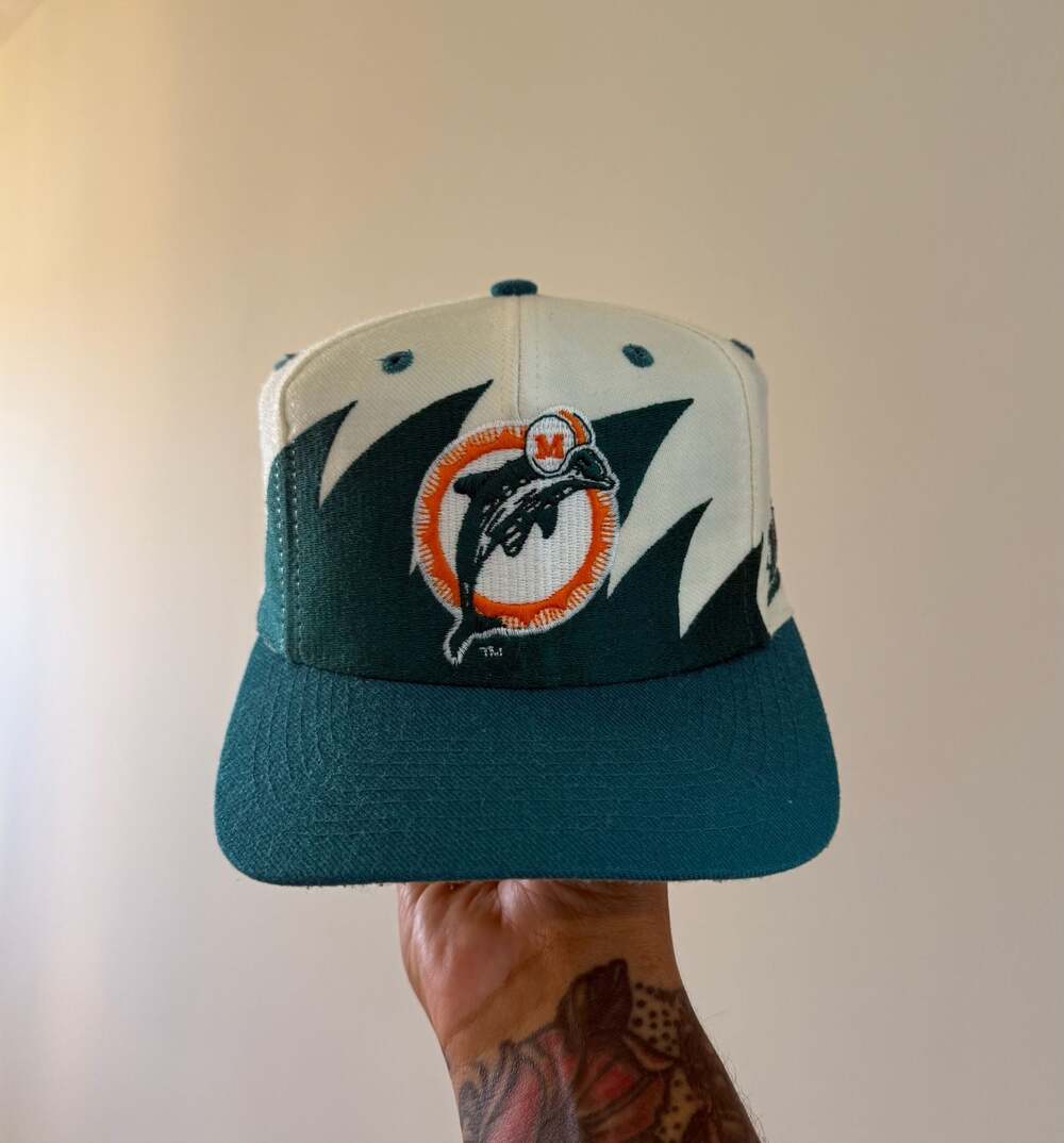Vintage 90s Miami Dolphins Logo Athletic Sharktooth Snapback Hat - Picture 2 of 3